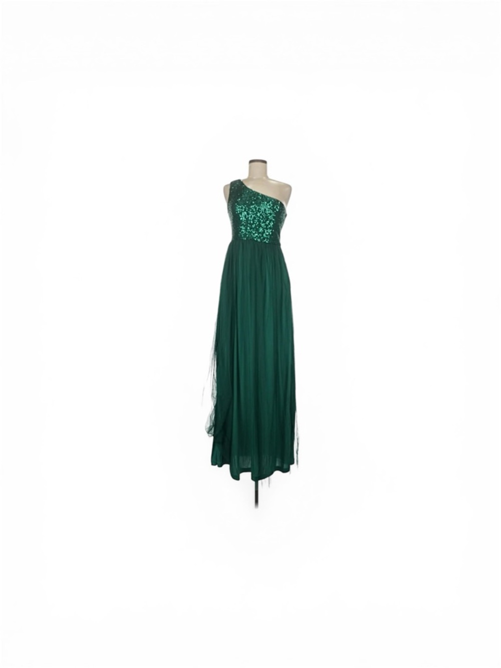 Dress Day Green One-Shoulder Sequin Bodice Evening Gown M